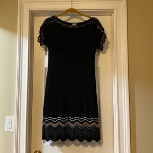 M Missoni black knit zig zag dress with gold lurex trim